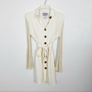 Stella Pardot Paris Crochet Long Sleeve Button Front Dress Cream Small Casual
